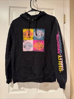 Harley-Davidson womens Black Pullover Hoodie with Color Block Logo